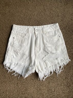 White Distressed Denim Shorts